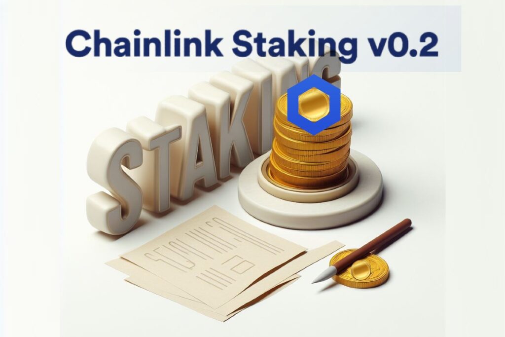 Crypto - Des pièces de LINK (Chainlink) à côté de la lettre staking