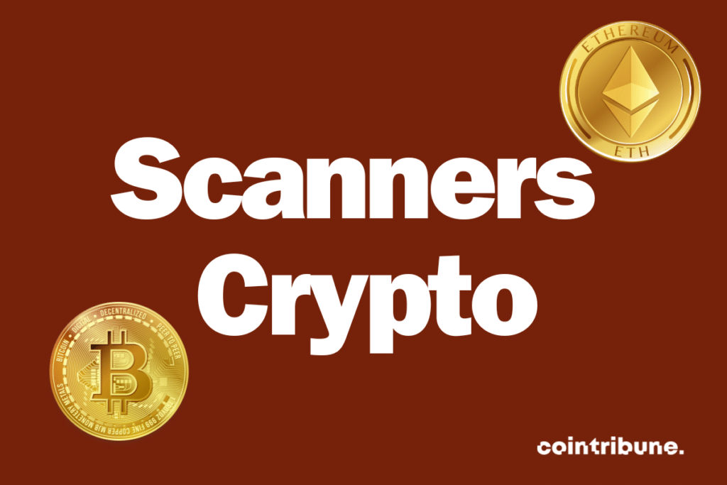 La mention "Scanners crypto" séparées par deux pièces de bitcoin