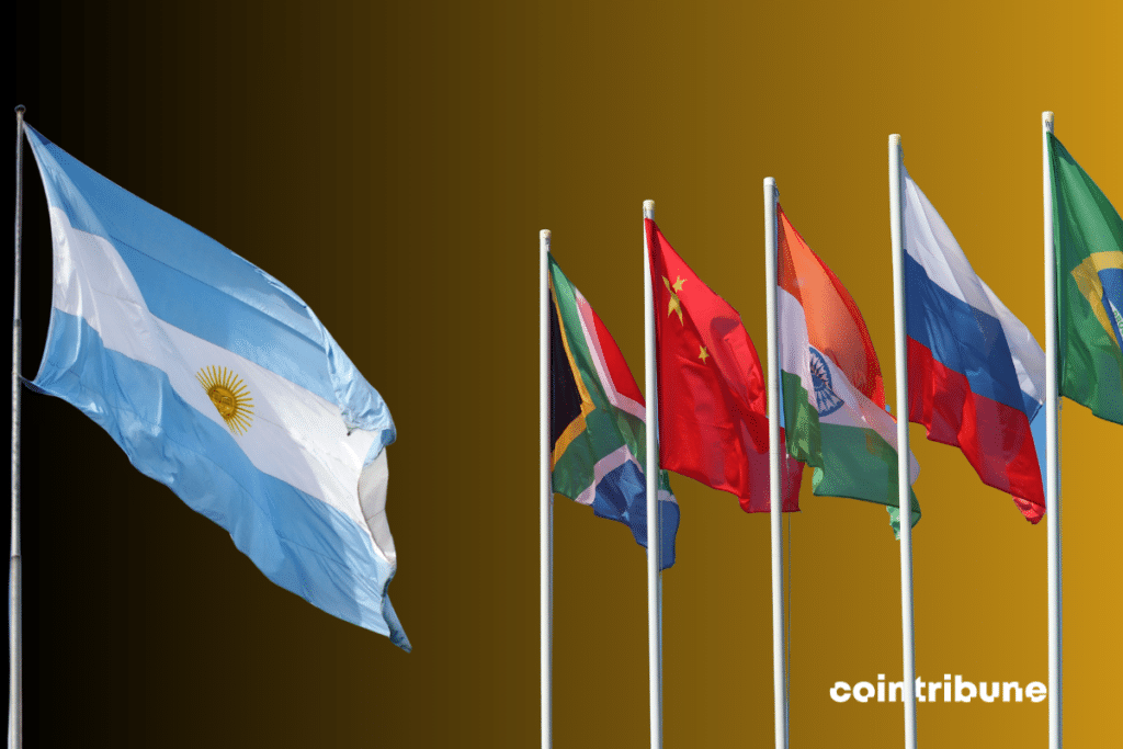 Les drapeaux des pays des BRICS et celui de l'Argentine