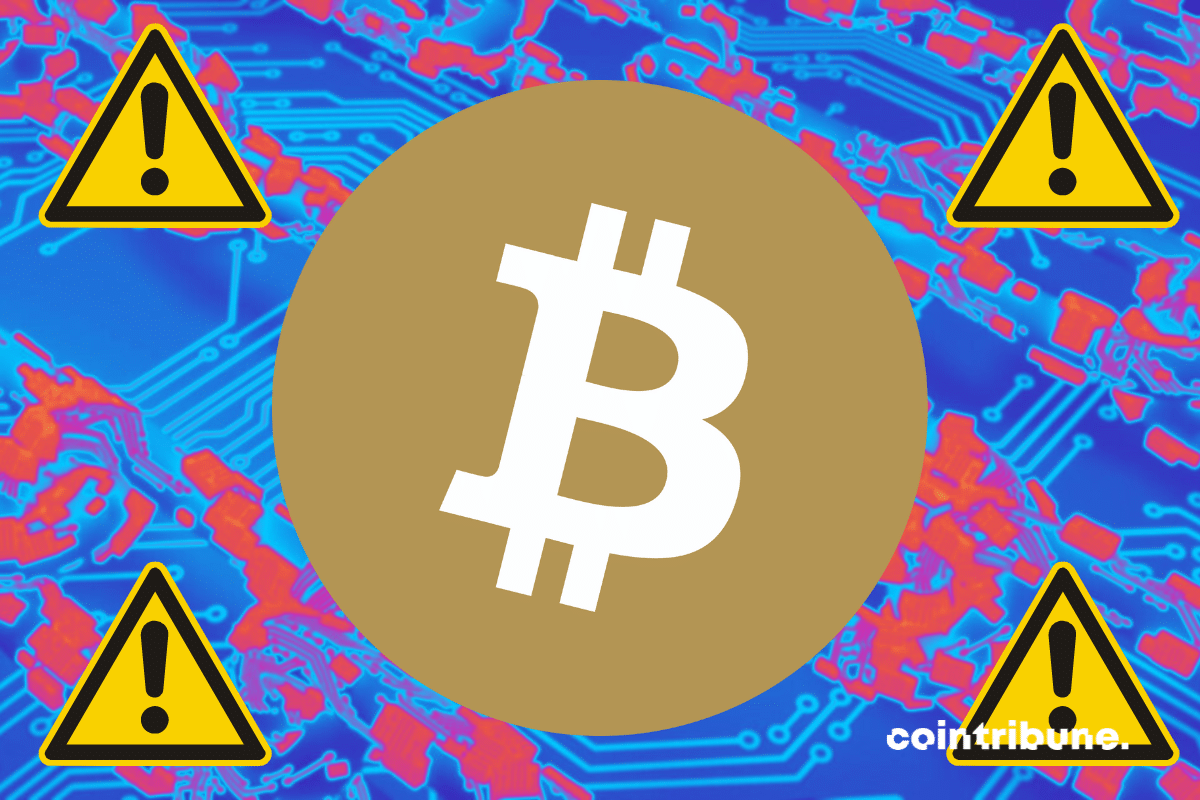 Vecteurs blockchain et danger, logo de Bitcoin
