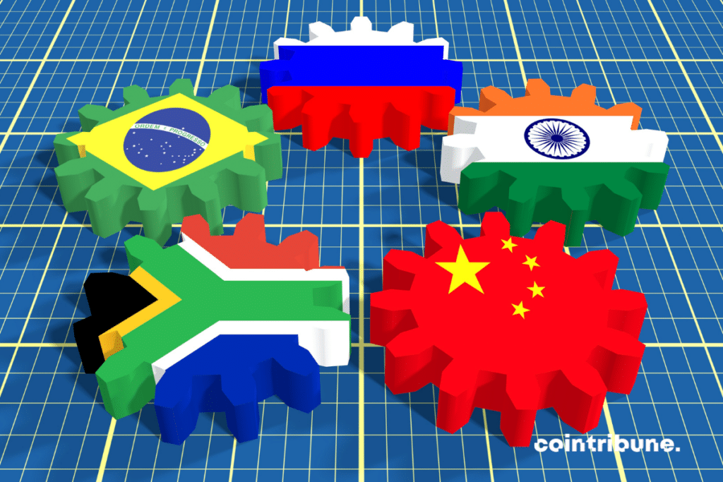 Drapeaux des pays des BRICS dont la Russie et l'Arabie Saoudite