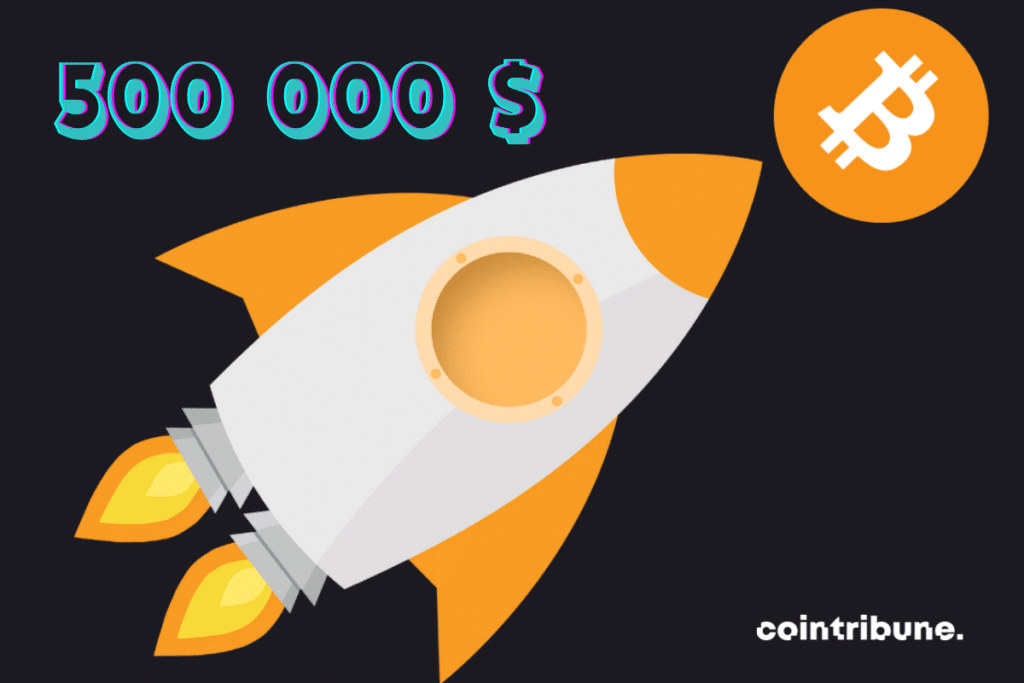 Rocket icon, bitcoin logo and “0,000” mention