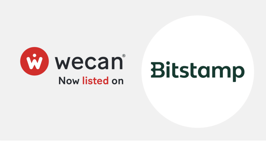 Wecan promotional image: “Wecan now listed on Bitstamp”