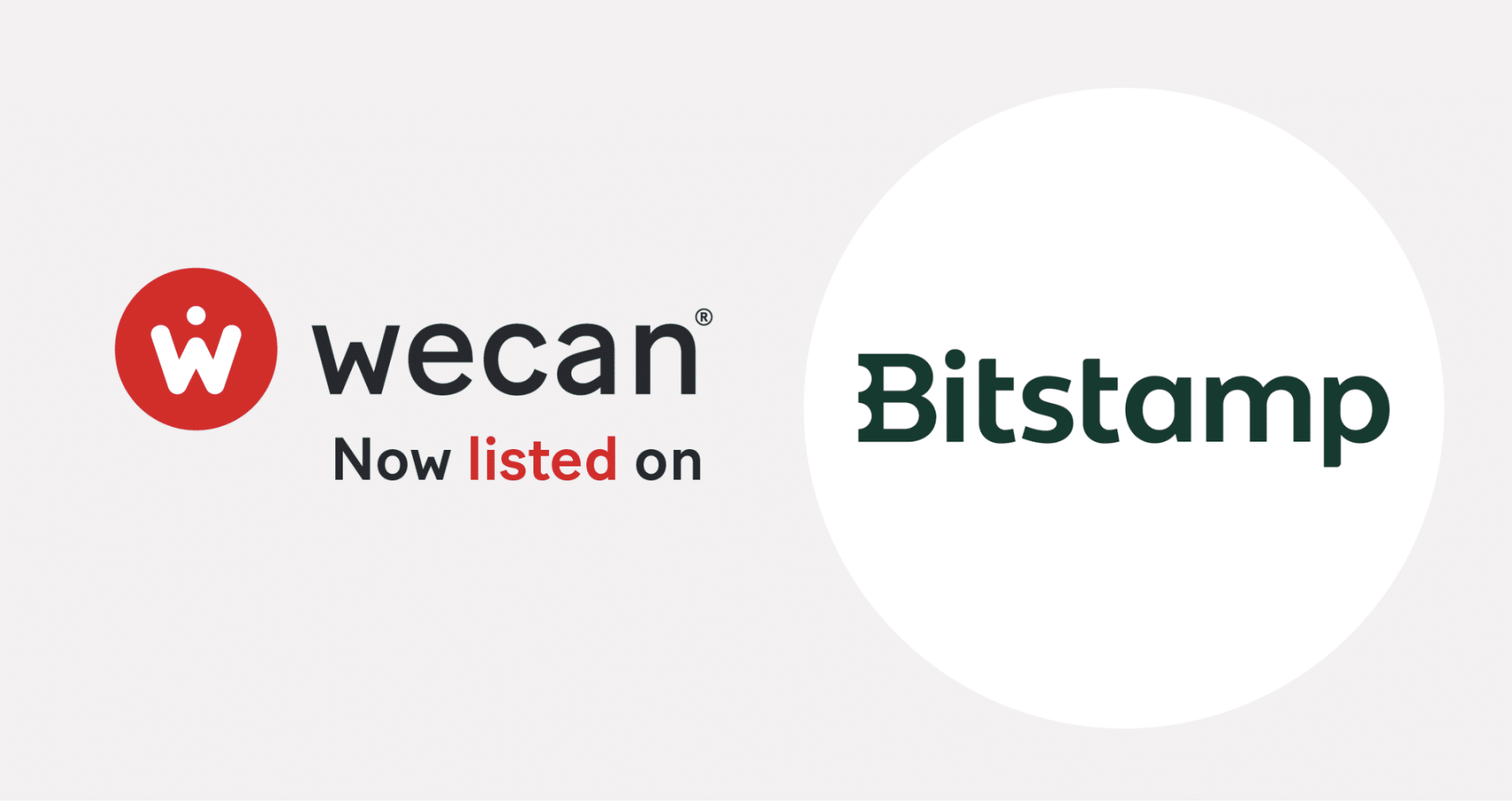 Wecan promotional image: “Wecan now listed on Bitstamp”