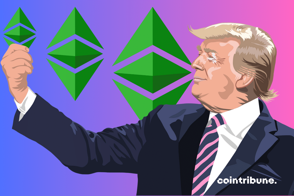 Photo of Donald Trump, Ethereum logos