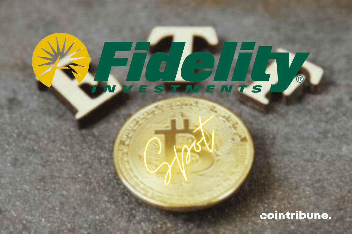 Vecteur d'ETF Bitcoin, logo de Fidelity Investments et mention "Spot"