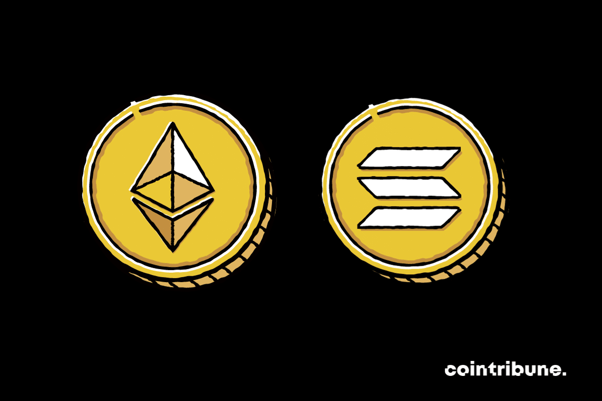 Logos des blockchains Ethereum et Solana