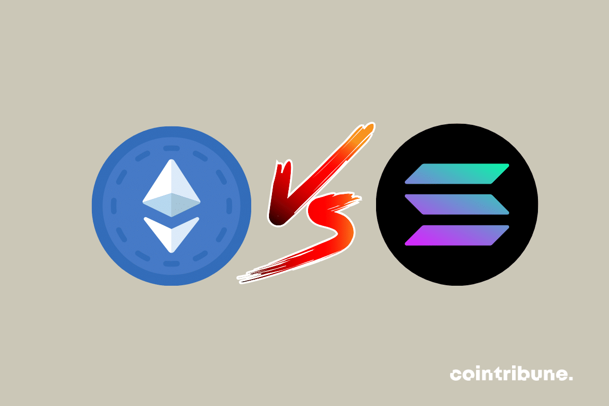 Logos des blockchains Ethereum et Solana