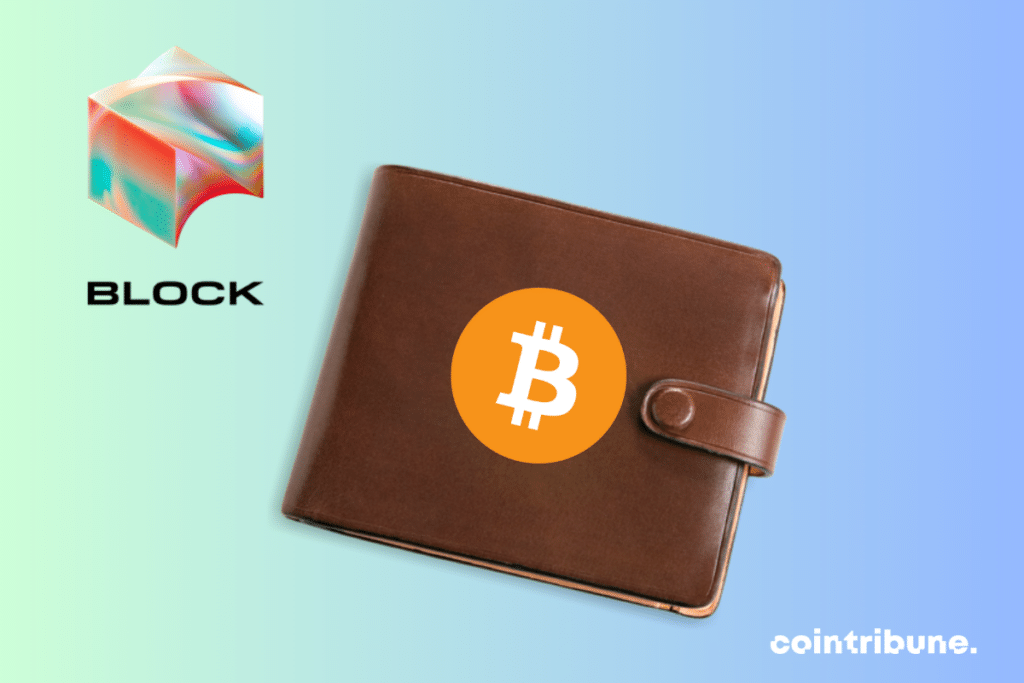 Photo de portefeuille, logos de bitcoin et de Block