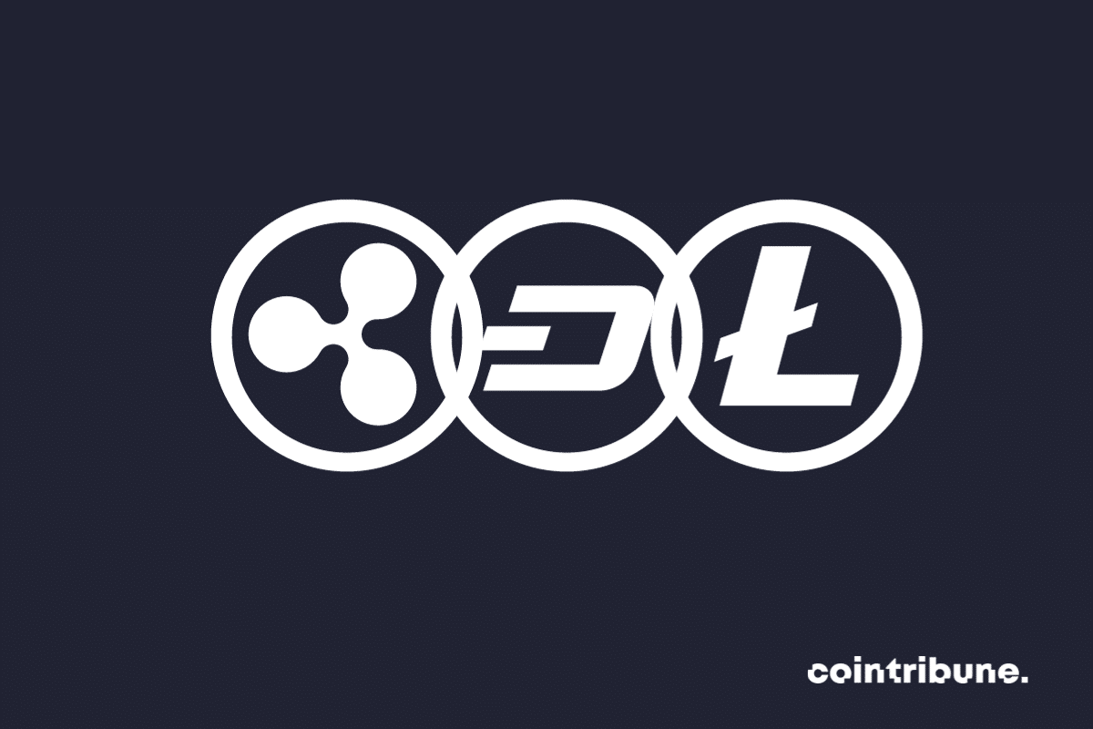 Les logos de trois altcoins phares