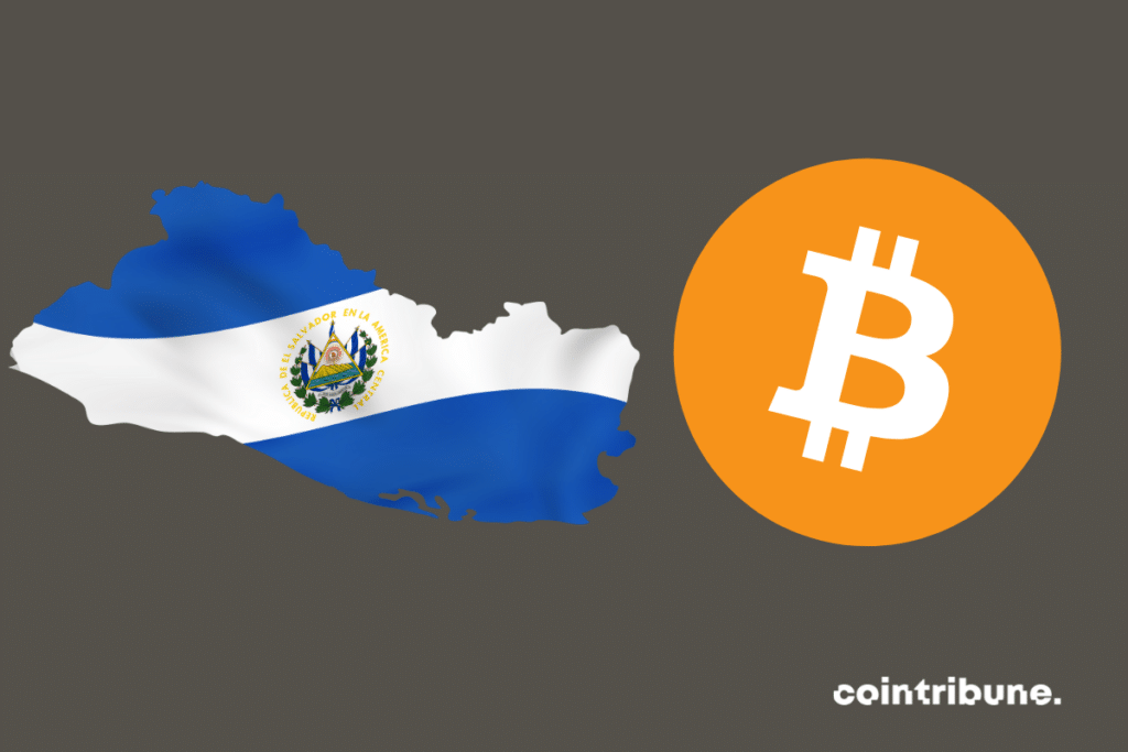 Une pièce de bitcoin et le drapeau du Salvador
