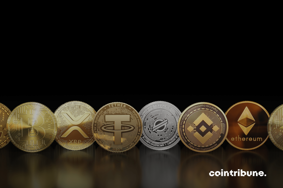 Des pièces de cryptos phares dont le bitcoin, l'ether et le XRP