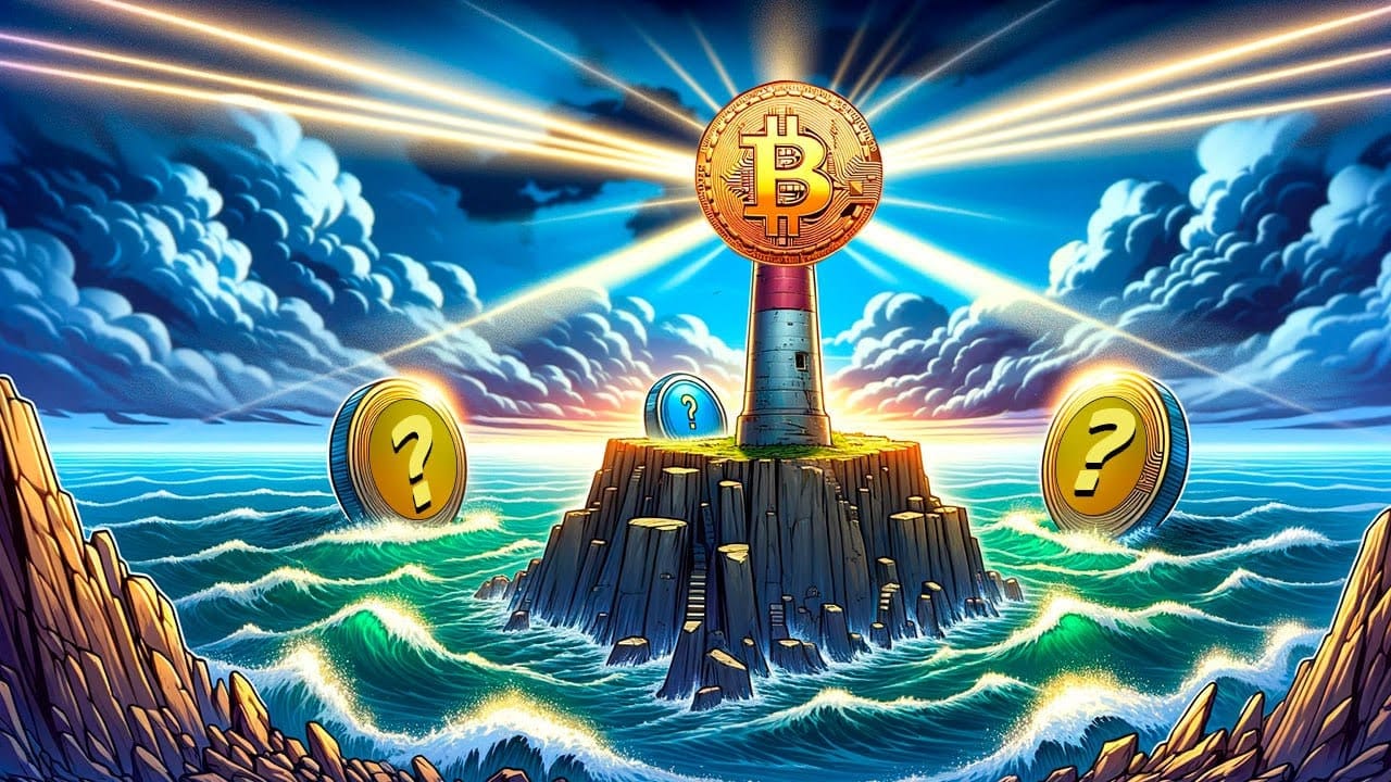 Des bitcoins autour d'un phare.