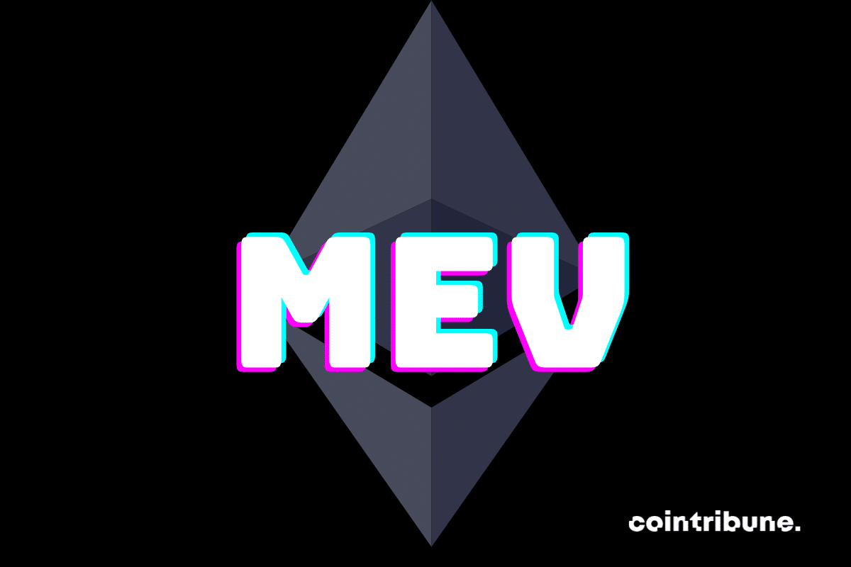 La mention "MEV" avec en carrière plan le logo de la blockchain Ethereum