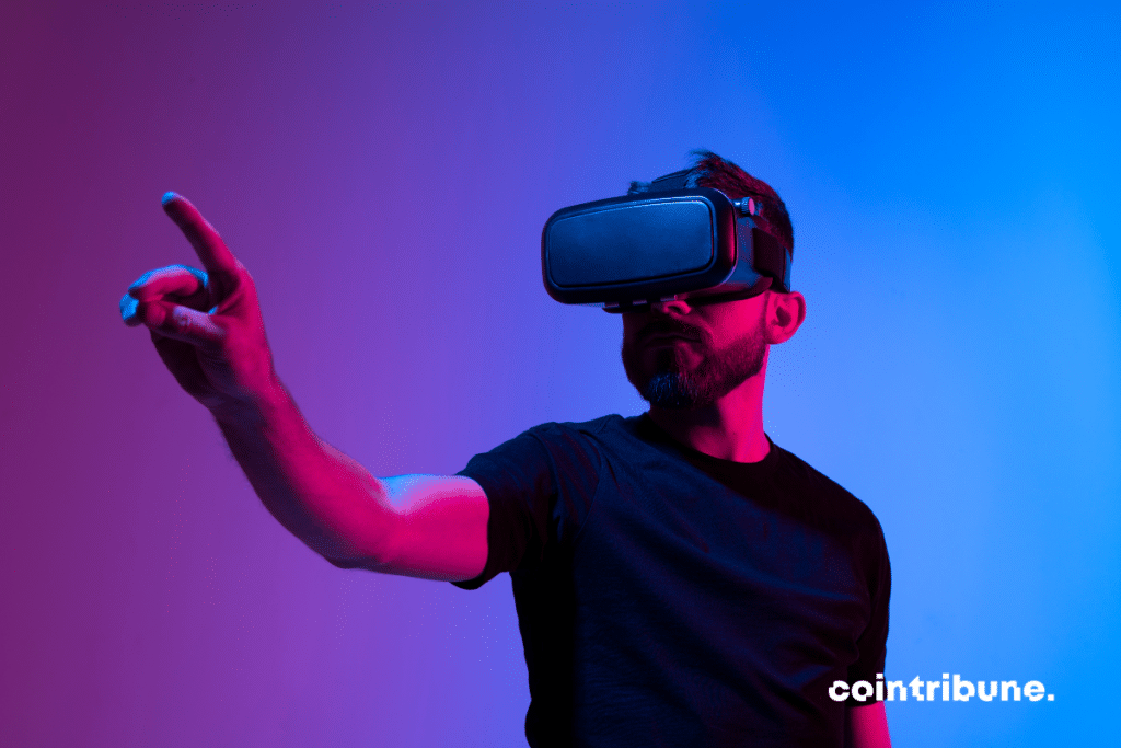 Un passionné du metaverse portant son casque VR