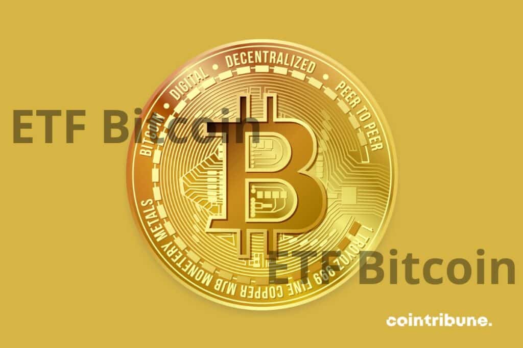 A bitcoin coin and the words "ETF Bitcoin".