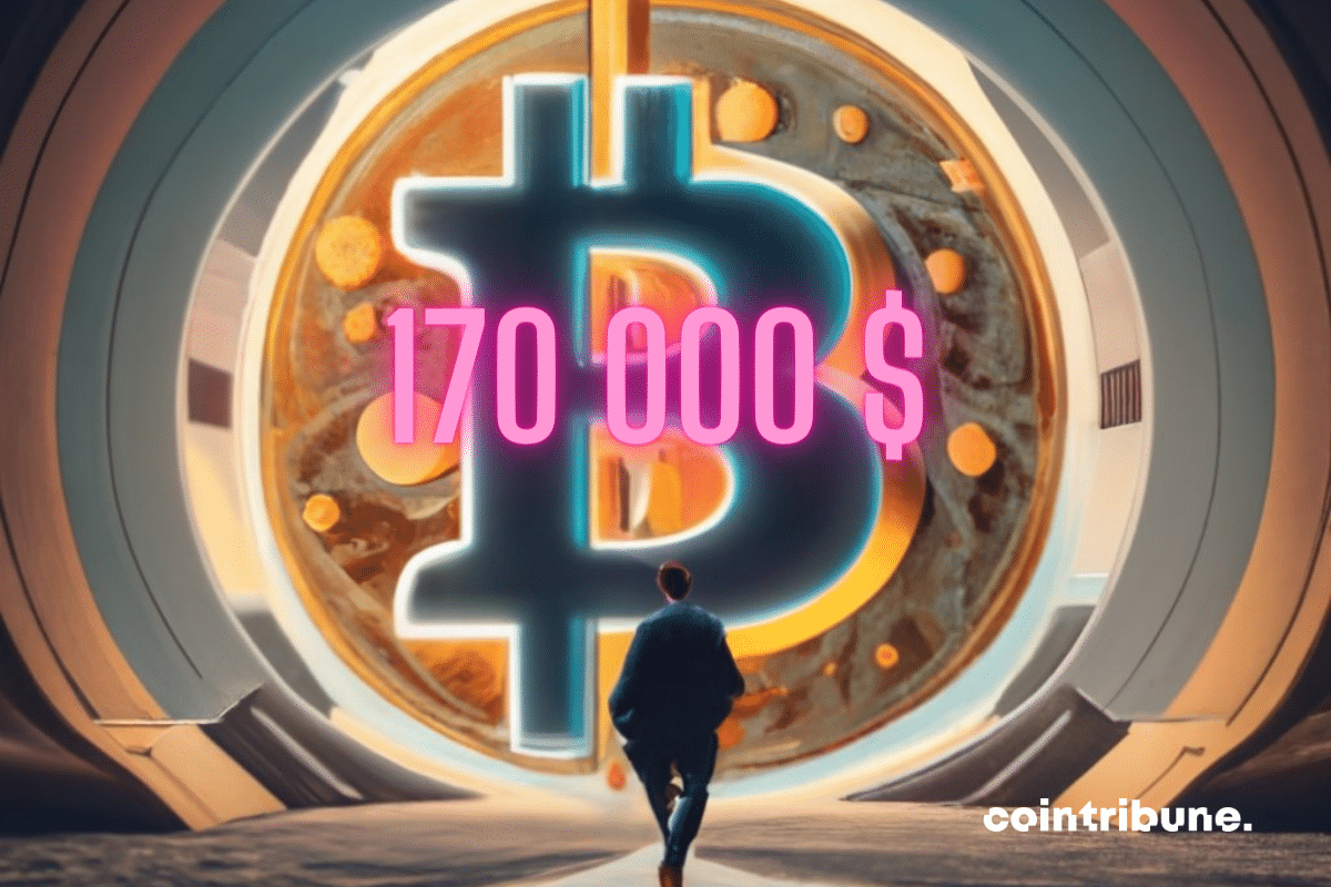 Logo de bitcoin et mention "170 000 dollars"