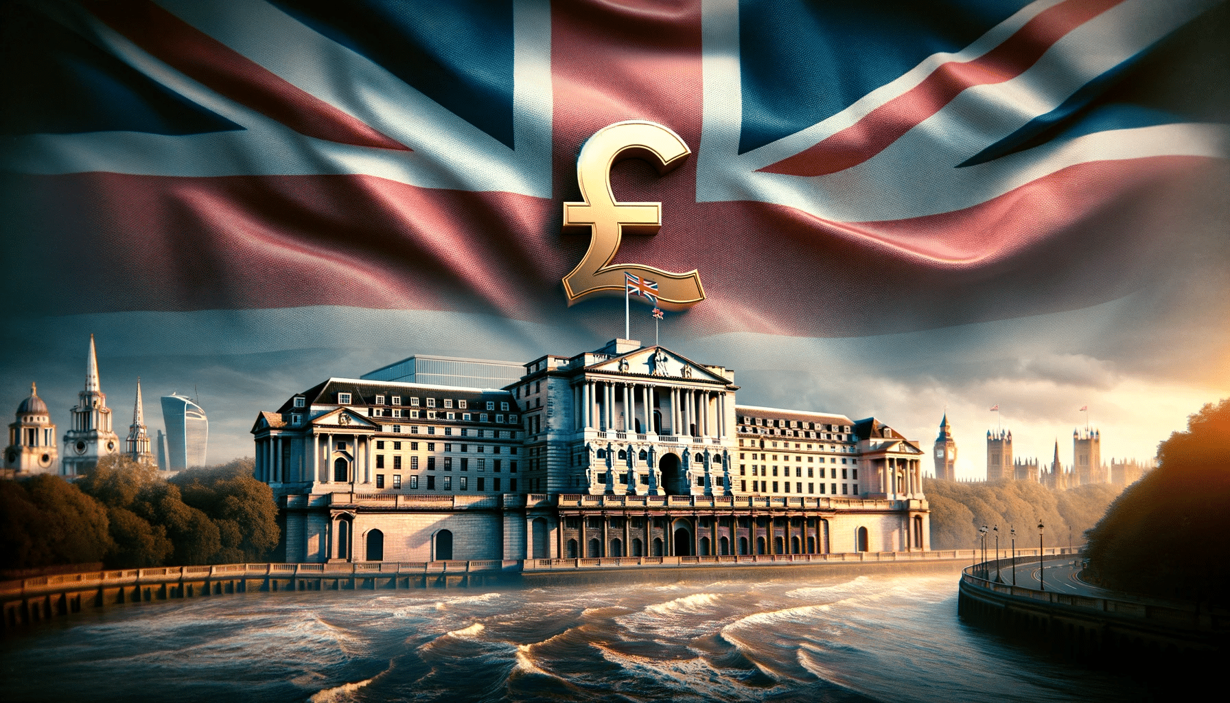 Livre Sterling numérique - la banque d'Angleterre avec le draeau de l'UK et un symbole de la Livre