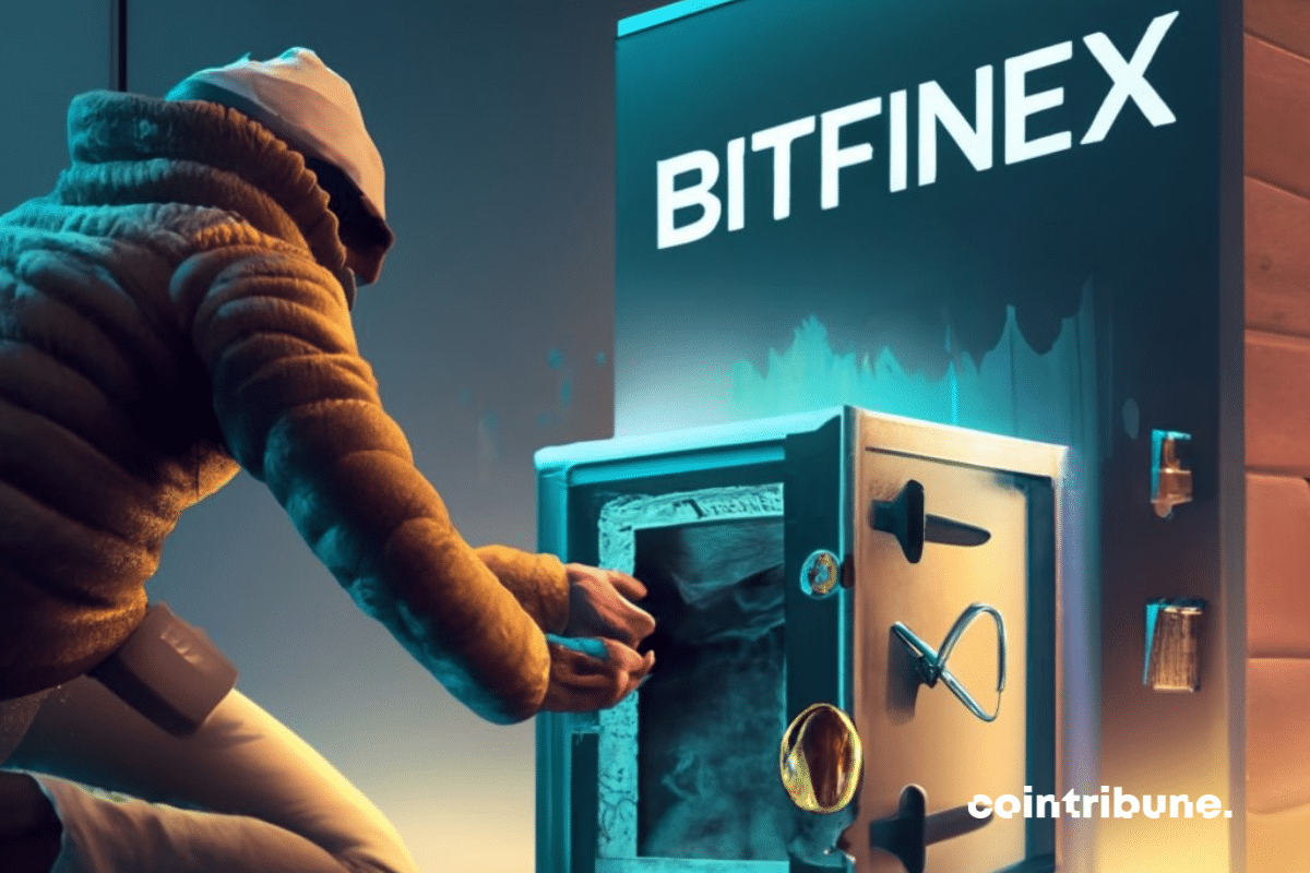 Photo d'un voleur en train de forcer le coffre-fort de Bitfinex