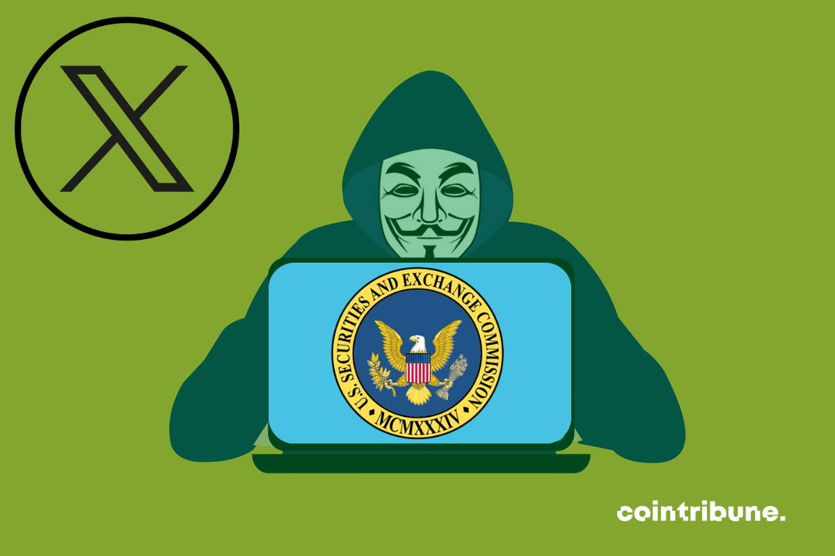 Vecteur Anonymous avec logos de la SEC et de X