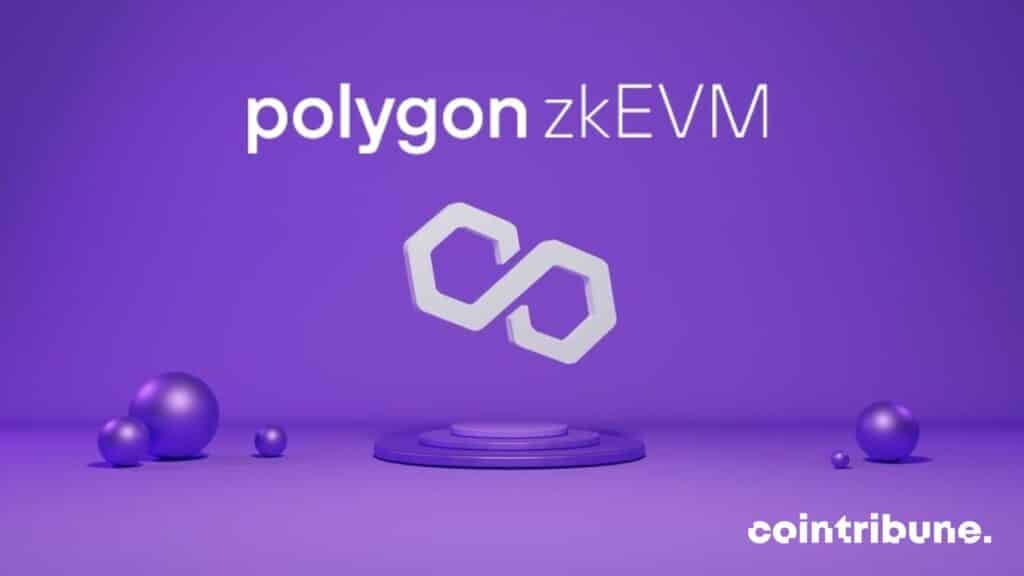 Crypto Polygon zKEVM phase 2 sur un logo polygon en fond violet