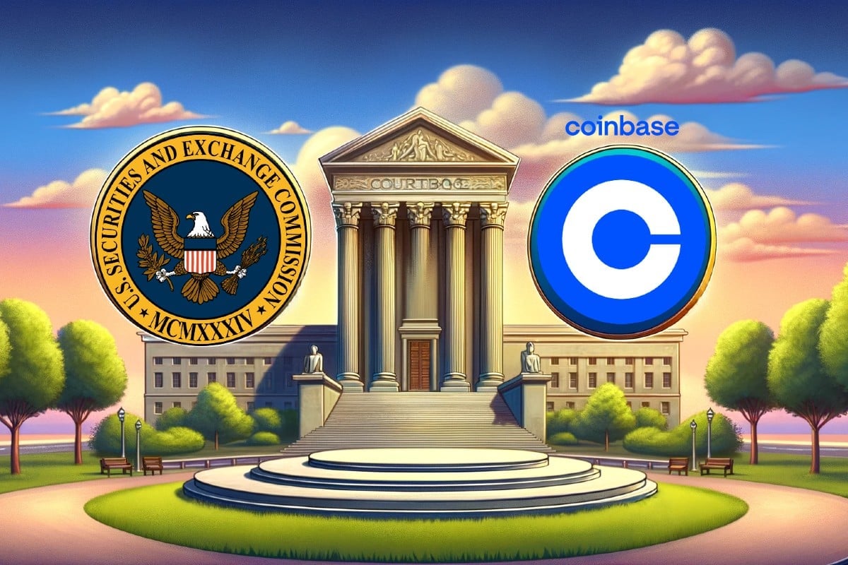 Crypto : logo de la SEC et de Coinbase devant un tribunal