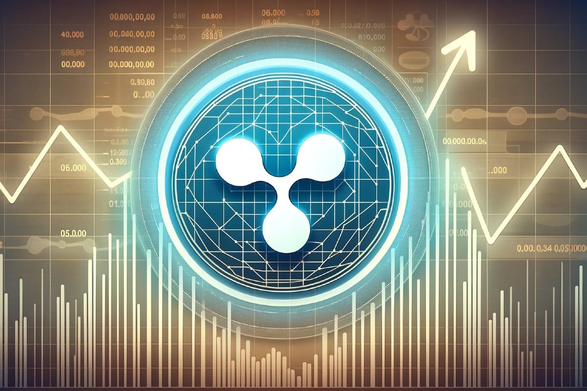 Crypto : un jeton de XRP avec des grapihques de bourse en fond