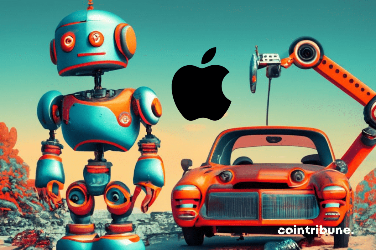 Robot et voiture dans une décharge, logo d'Apple