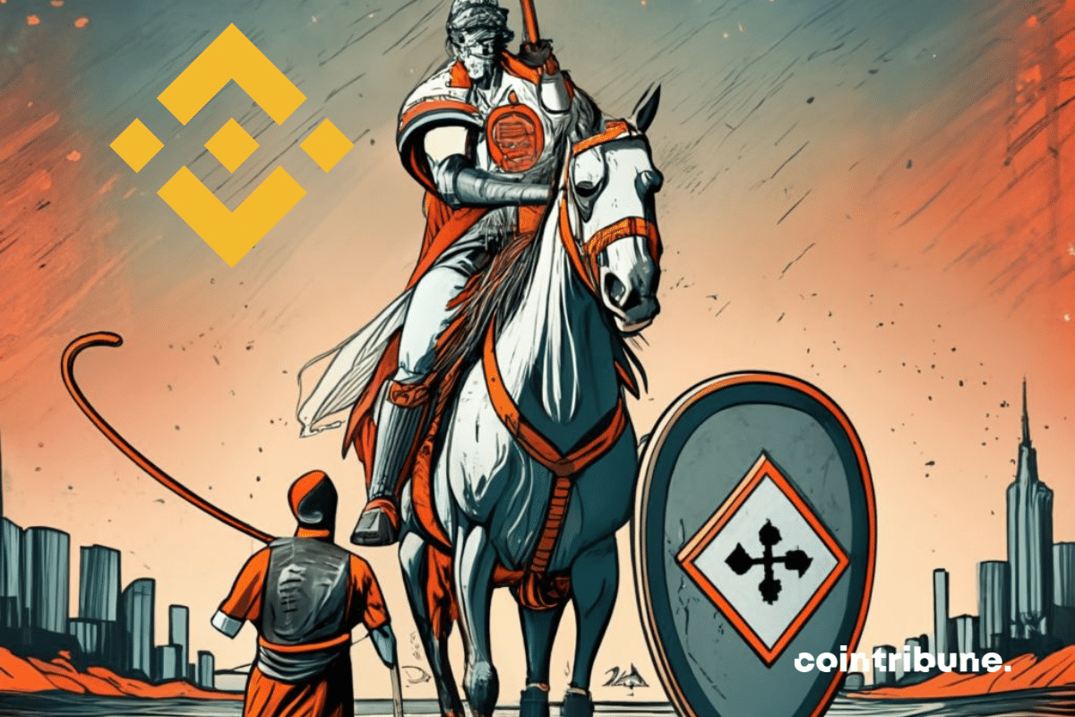 Guerrier monté sur un cheval et avocat. Logo de Binance