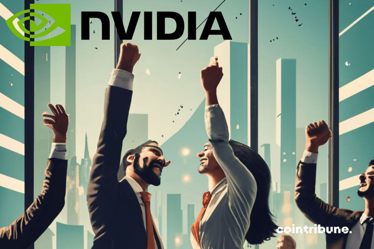 Traders joyeux, logo de Nvidia