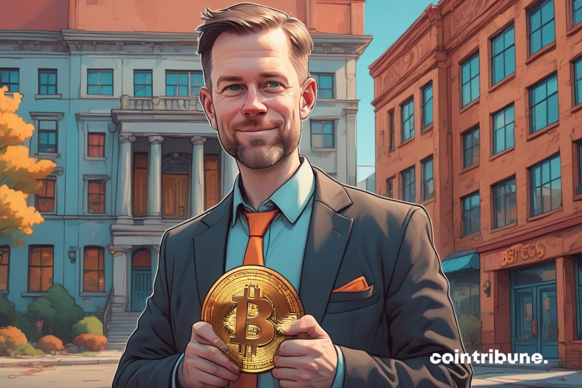 A drawing of Bitwise Matt Hougan holding a bitcoin
