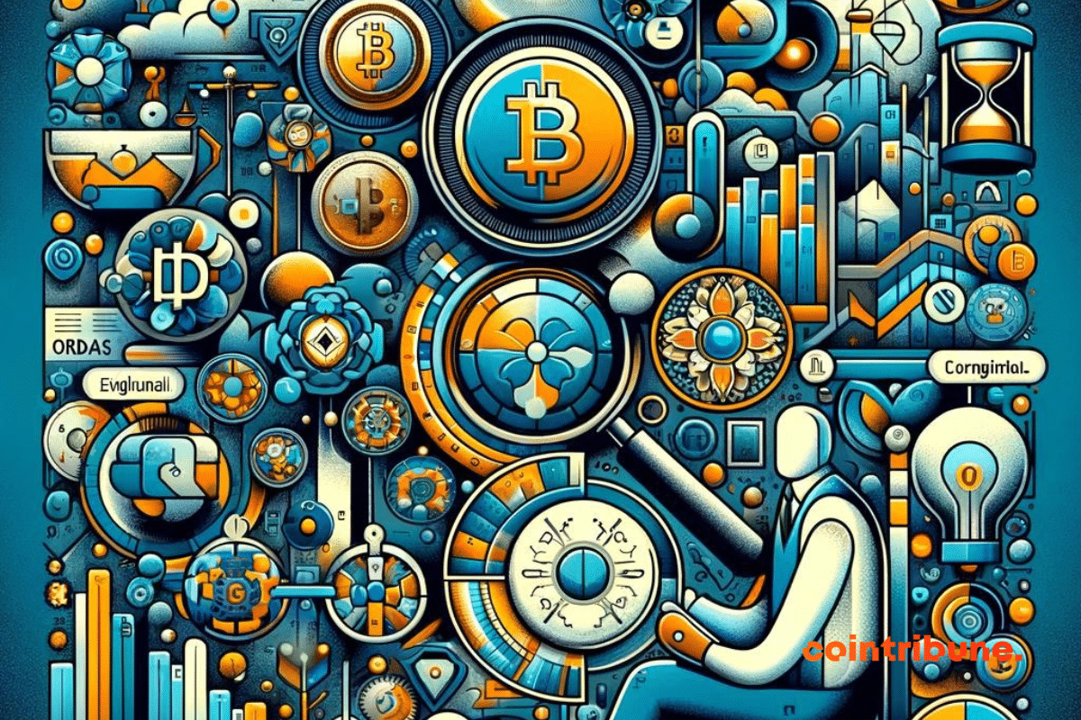 Le logo de la blockchain Bitcoin et des outils pouvant servir à l'évaluation de la valeur des Ordinals