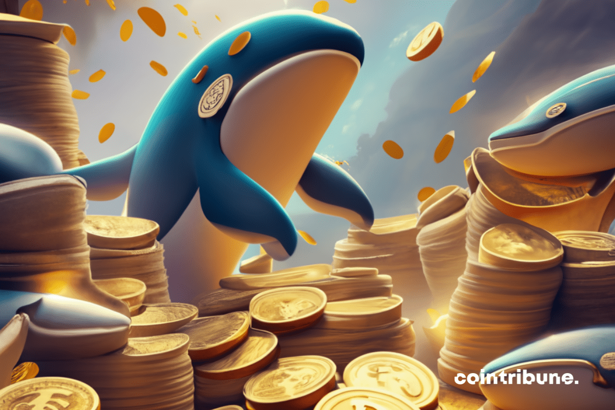 Baleine et pièces de bitcoin