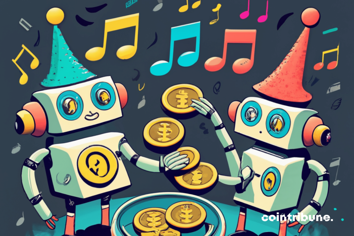 Robots, notes de musique, pièces de crypto
