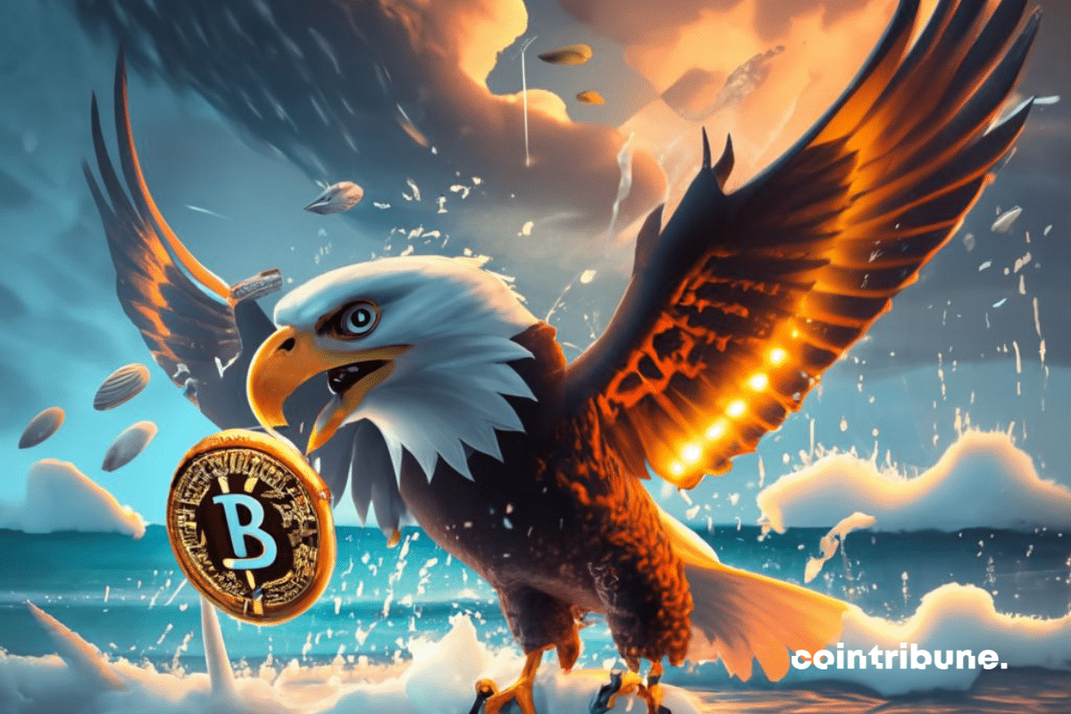 Aigle et pièce de bitcoin