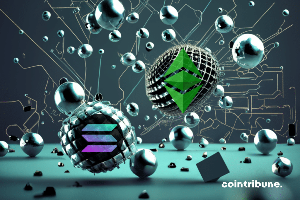 Hanging balls, Solana and Ethereum logos