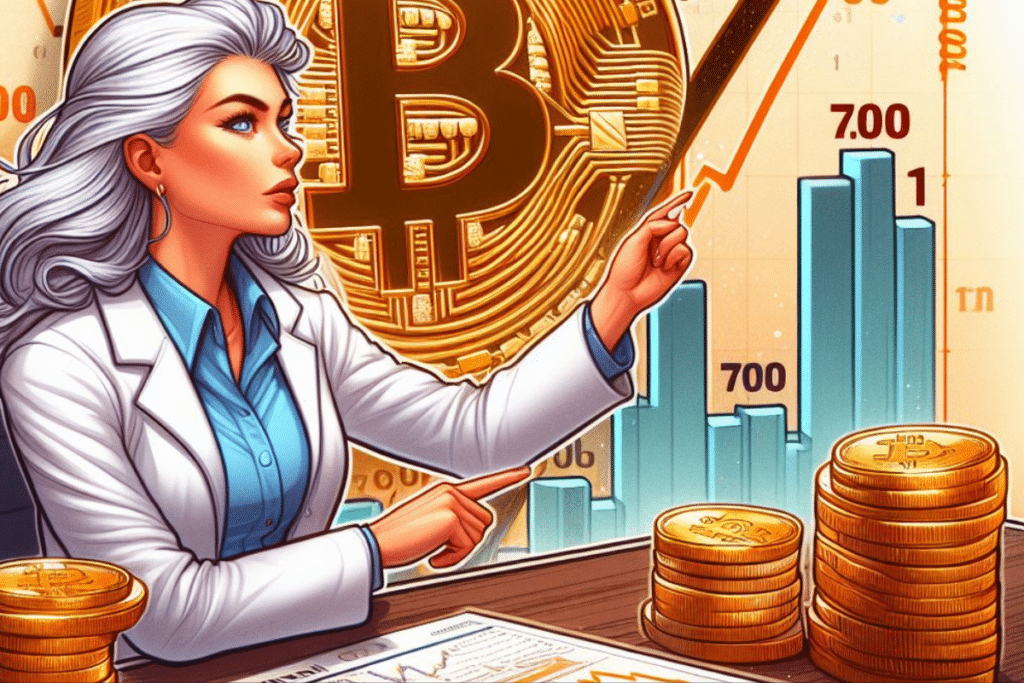 A woman analyzes the price of Bitcoin
