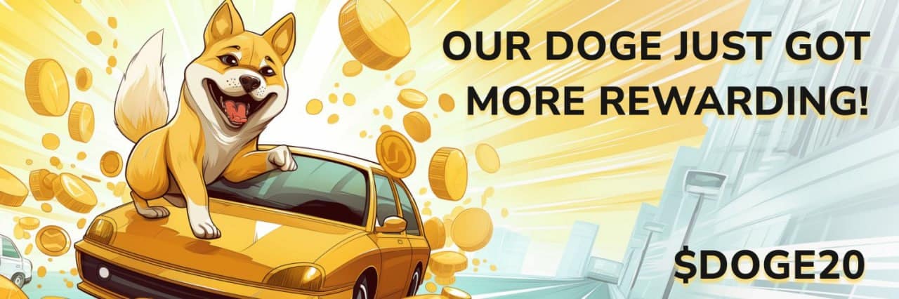 Doingcoin20 promotional picture "Our Doge just got more rewarding!"