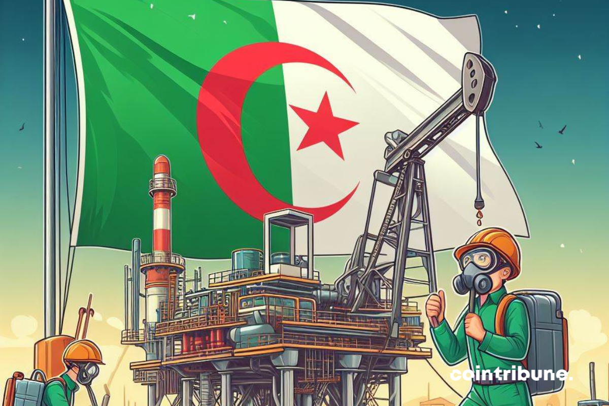 Site d'extraction de pétrole et drapeau de l'Algérie