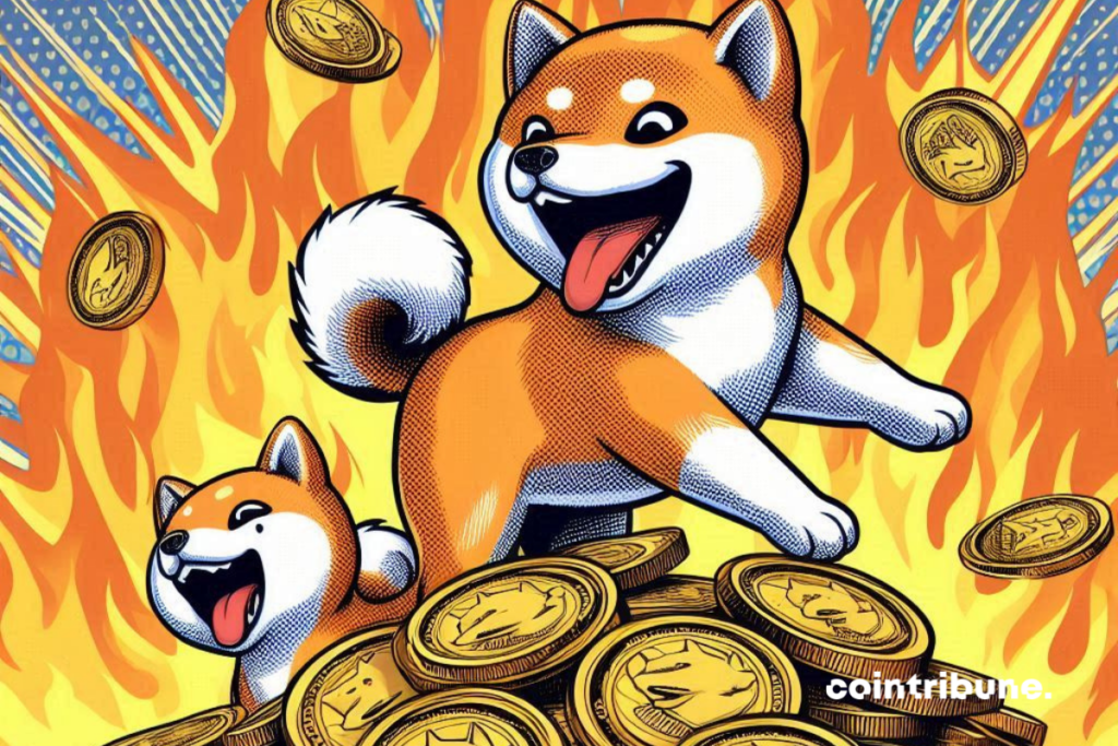Shiba Inu dogs on burnt coins