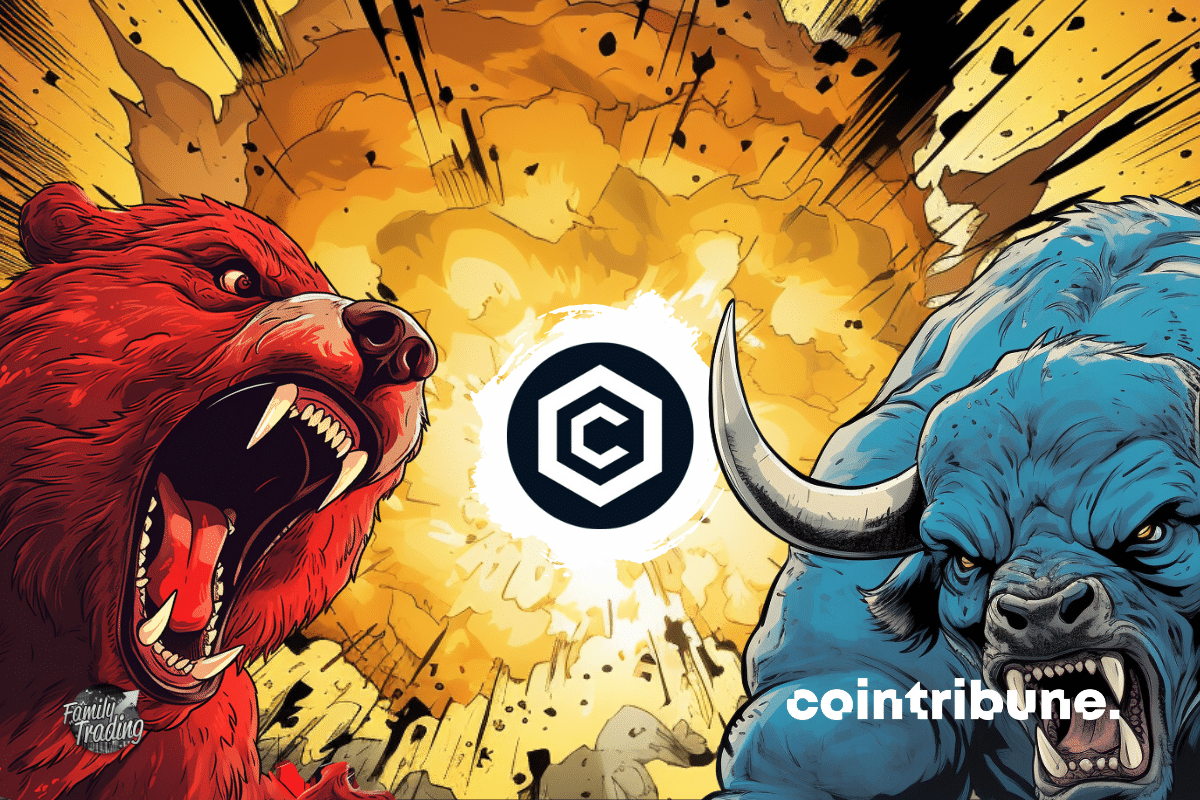 Logo Cronos au centre d’une explosion entre un ours rouge et un taureau bleu enragés.