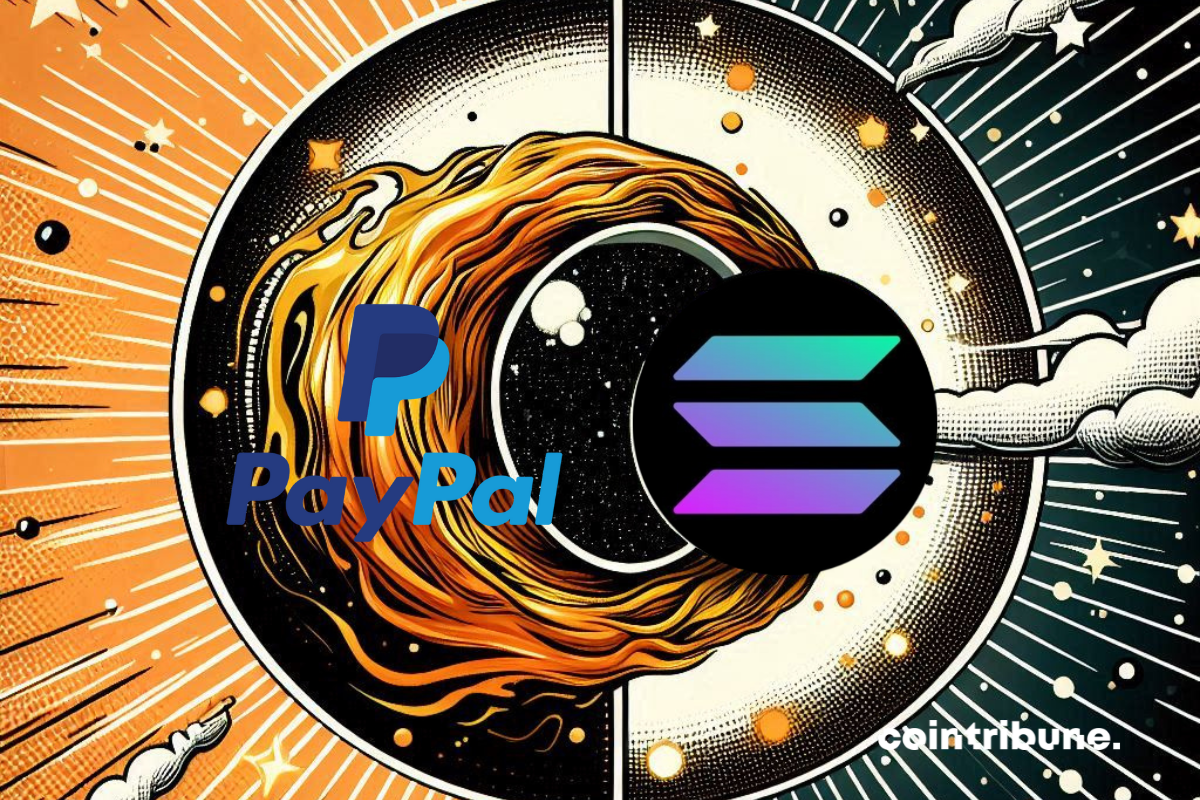 Asters and logos of PayPal and Solana