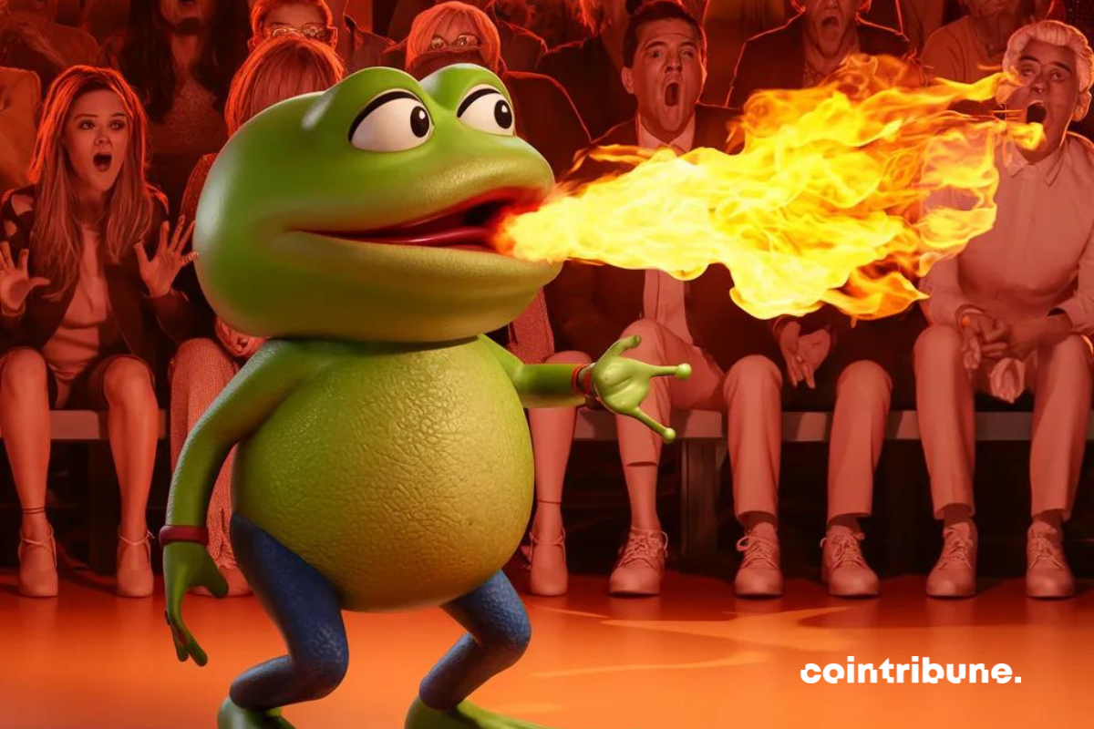 Fire-breathing frog inspired by the PEPE meme