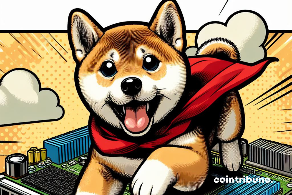 Chien Shiba Inu et carte mère de PC