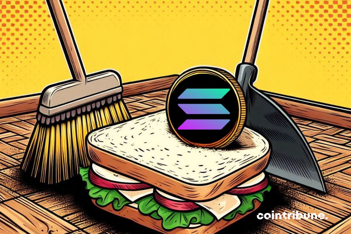 Balaie, pelle et sandwich avec un logo de Solana