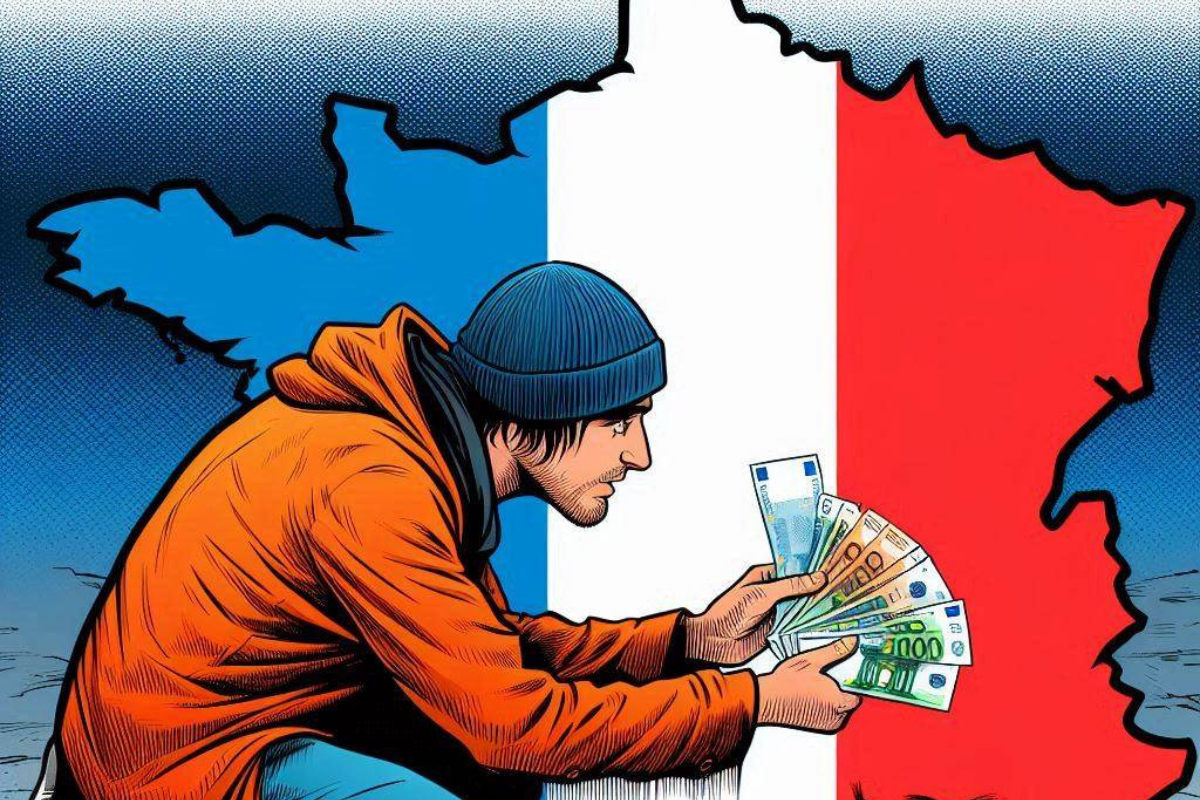 Individu tenant des billets en euro et carte de la France