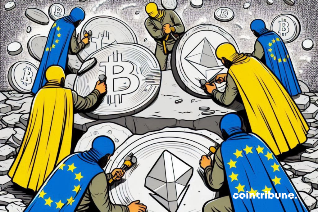 Tailleurs de pierre, pièces de bitcoin et d'ethers