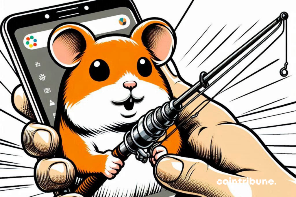 Hamster d'un smartphone en train de pêcher