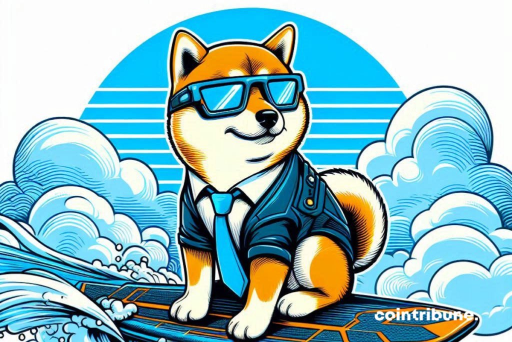 Shiba Inu geek, surfant sur des nuages