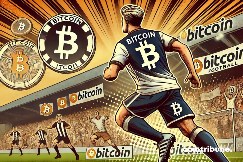 Une équipe de football avec le logo du bitcoin cacheté sur leur maillots